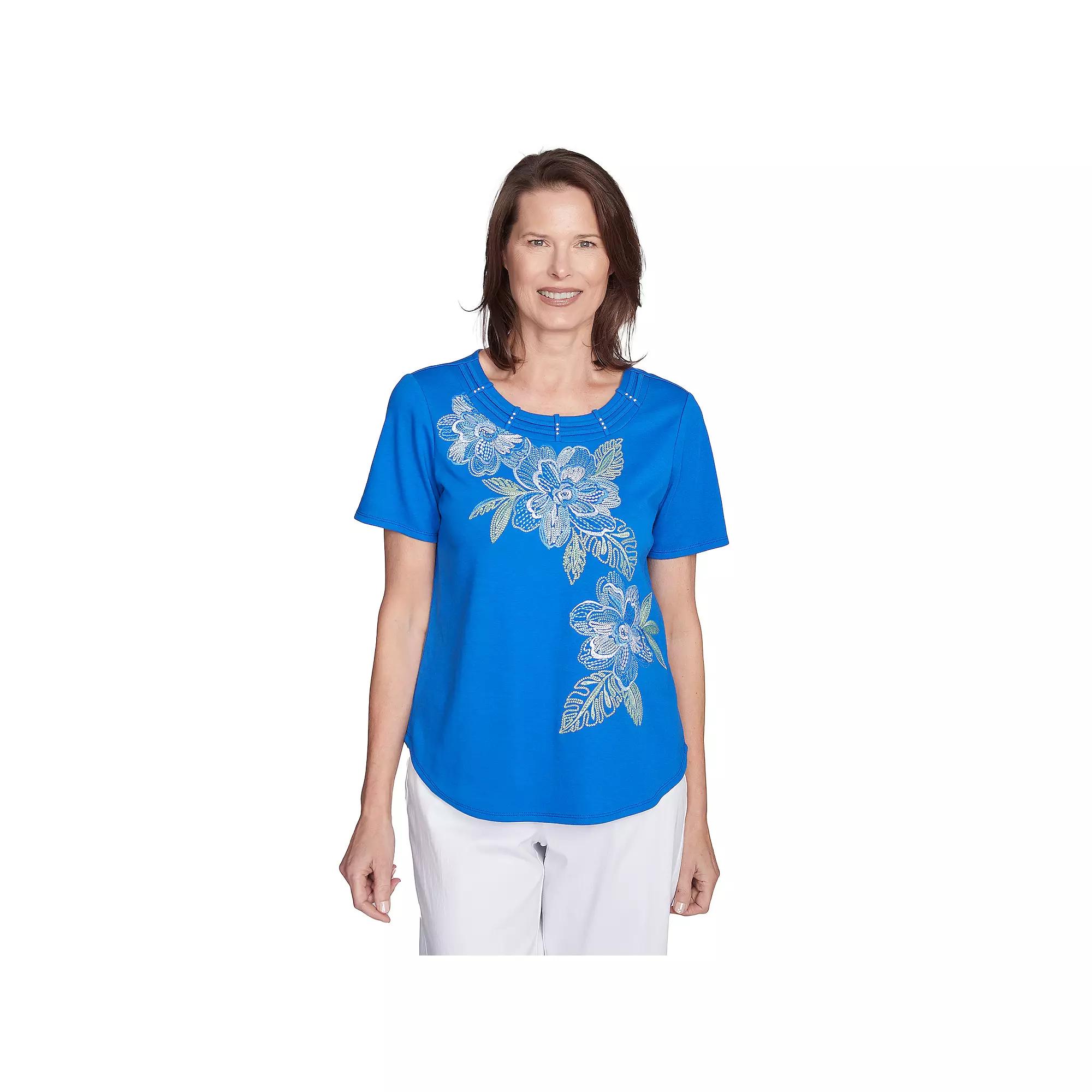 Women's Alfred Dunner Tropical Floral Embroidered Tee,  Product Image