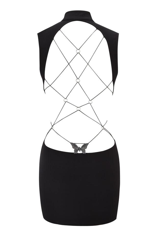 LARISA BACKLESS STRAP MINI DRESS - BLACK Product Image