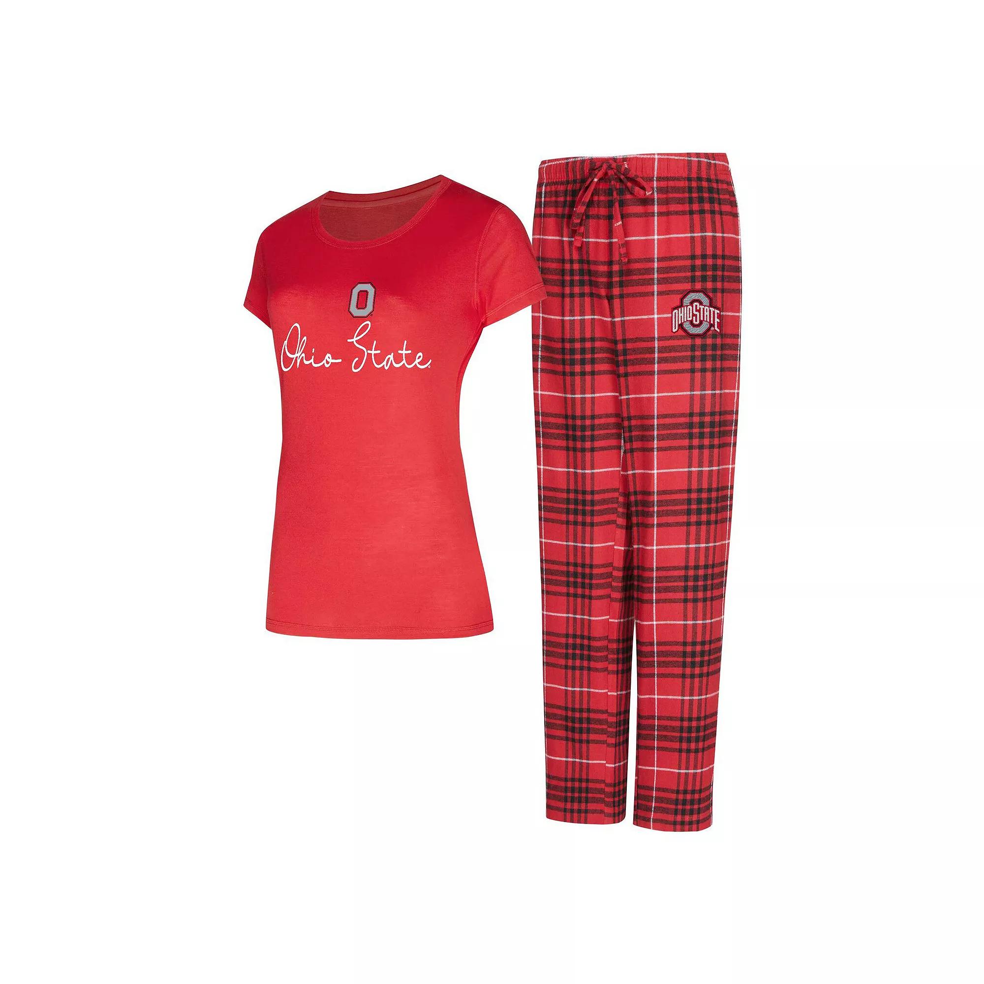 Women's Concepts Sport  Scarlet Ohio State Buckeyes Vector T-Shirt & Flannel Pants Sleep Set, Size: XL, Red Product Image