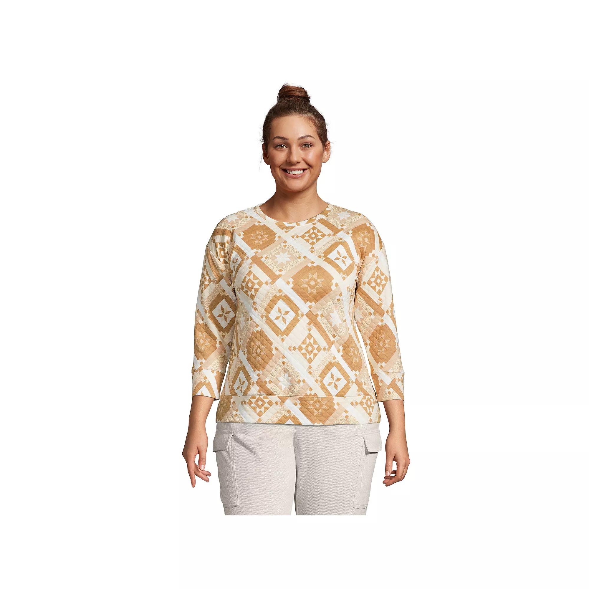 Plus Size Lands' End Quilted Crewneck Top, Women's, Size: 1XL, Ivory Prosper Quilt Product Image