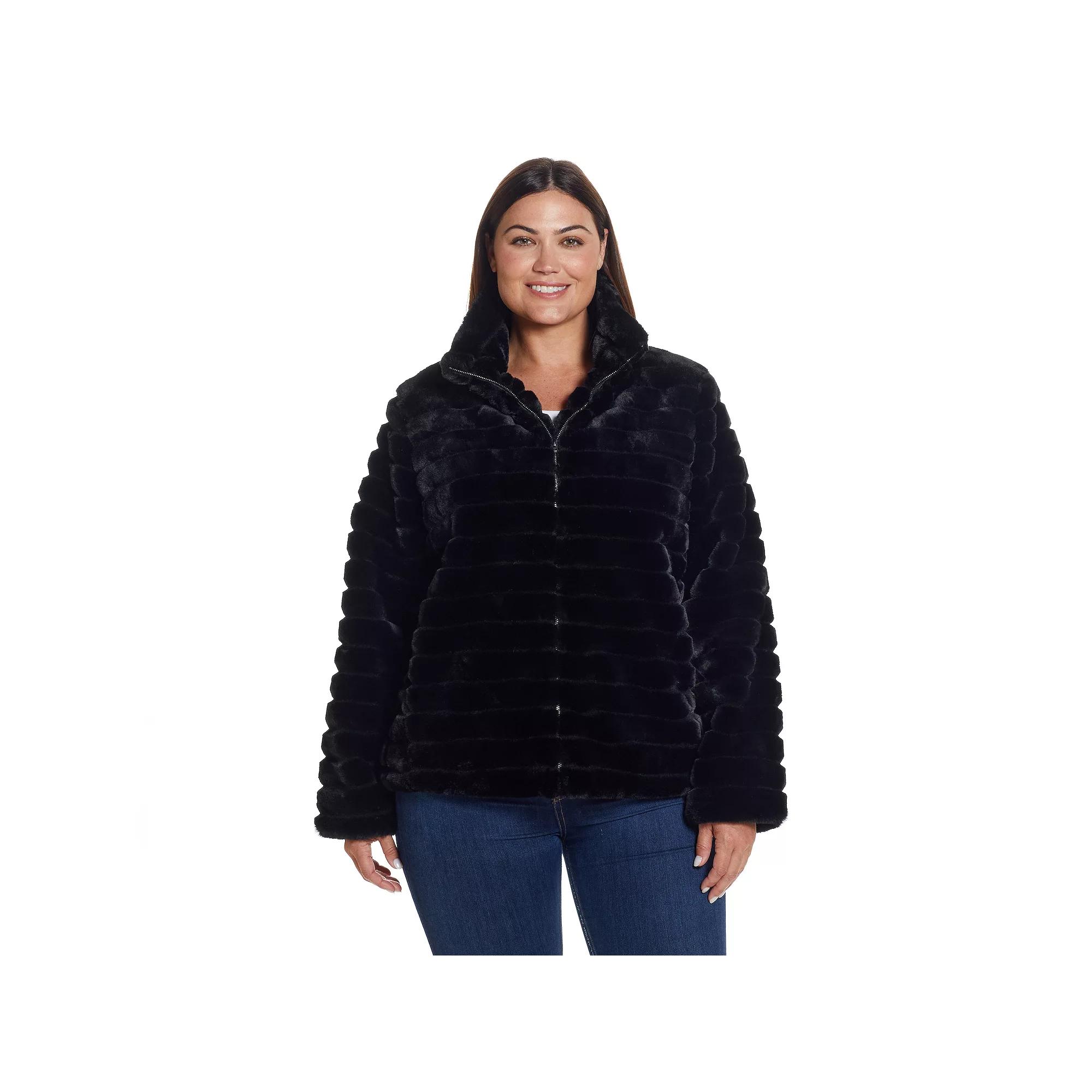Plus Size Weathercast Grooved Faux Fur Jacket, Women's, Size: 2XL, Black Product Image