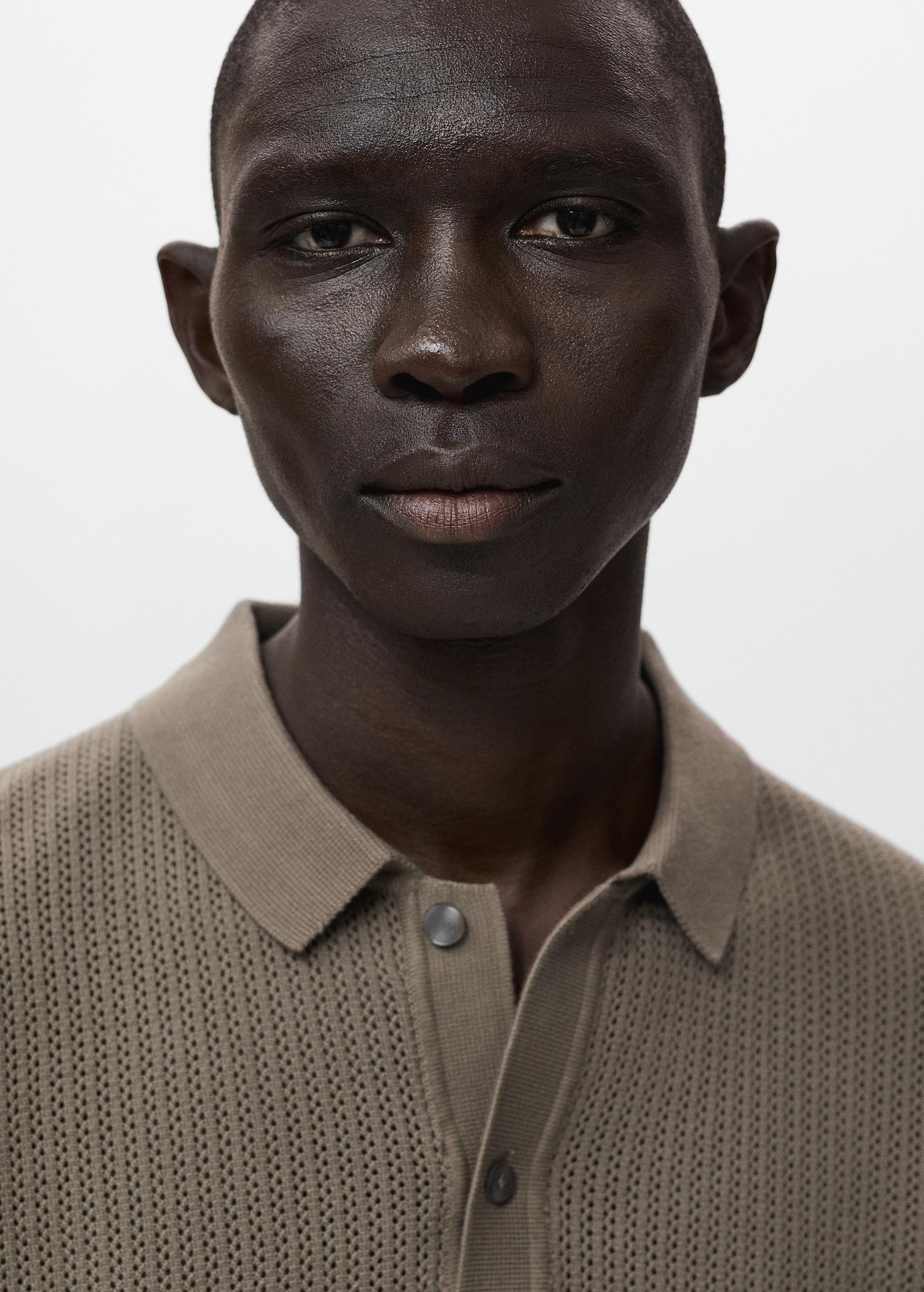 Openwork knitted cotton polo shirt - Men | MANGO USA Product Image