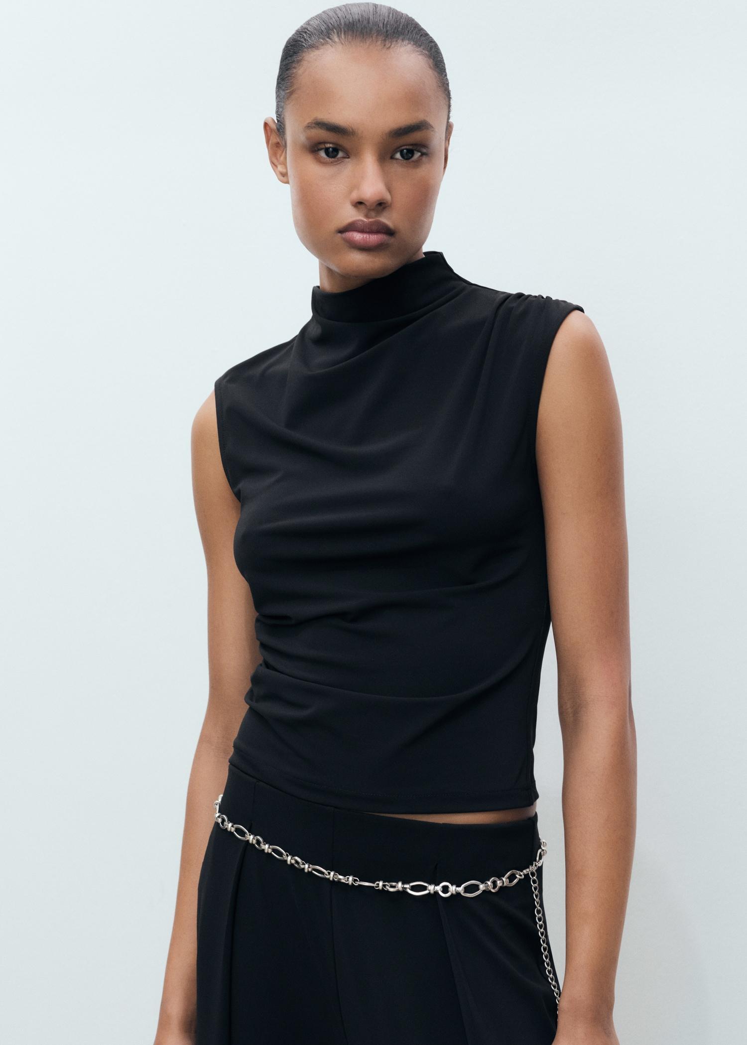 Fine-knit draped top - Women | MANGO USA Product Image