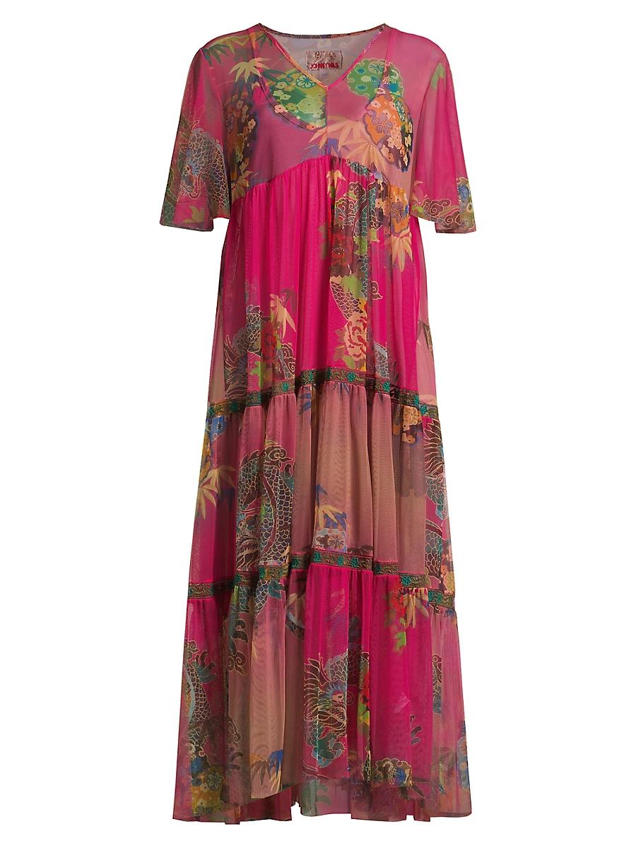 Womens Mazzy Tiered Mesh Midi-Dress Product Image