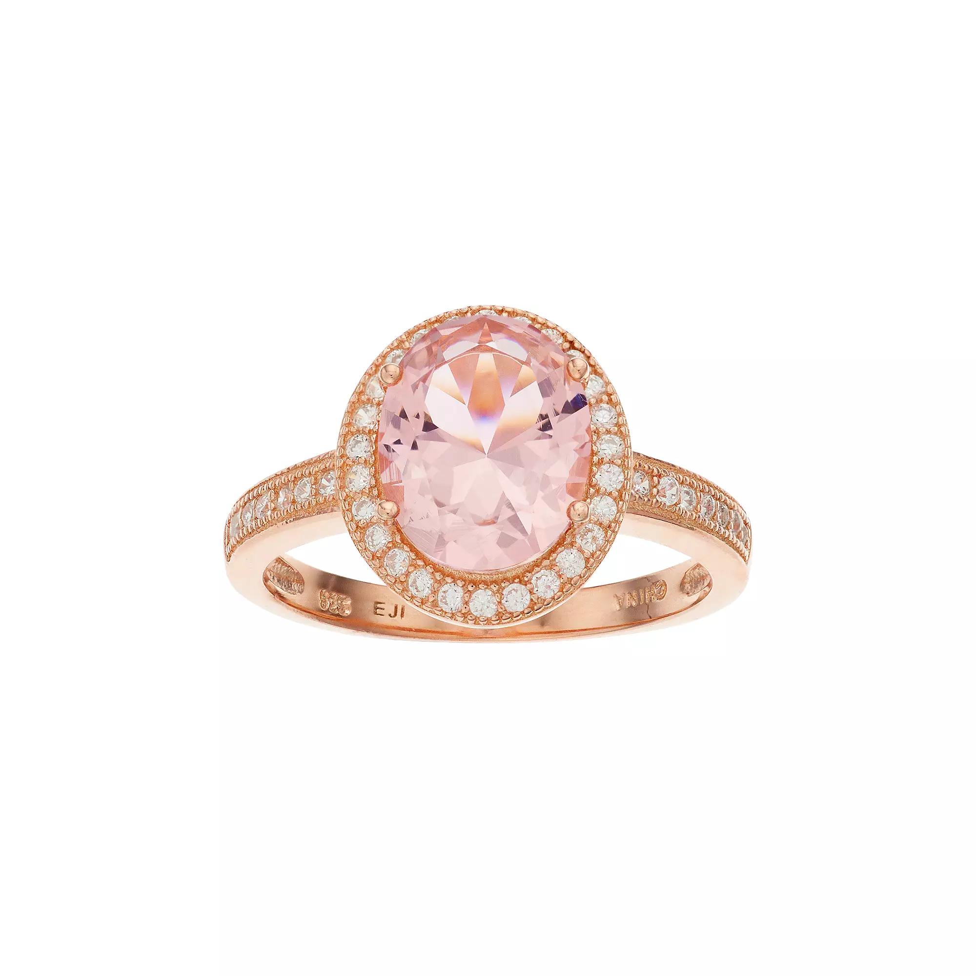 18k Rose Gold Over Silver Crystal & Cubic Zirconia Oval Halo Ring, Women's, Pink Tone Product Image