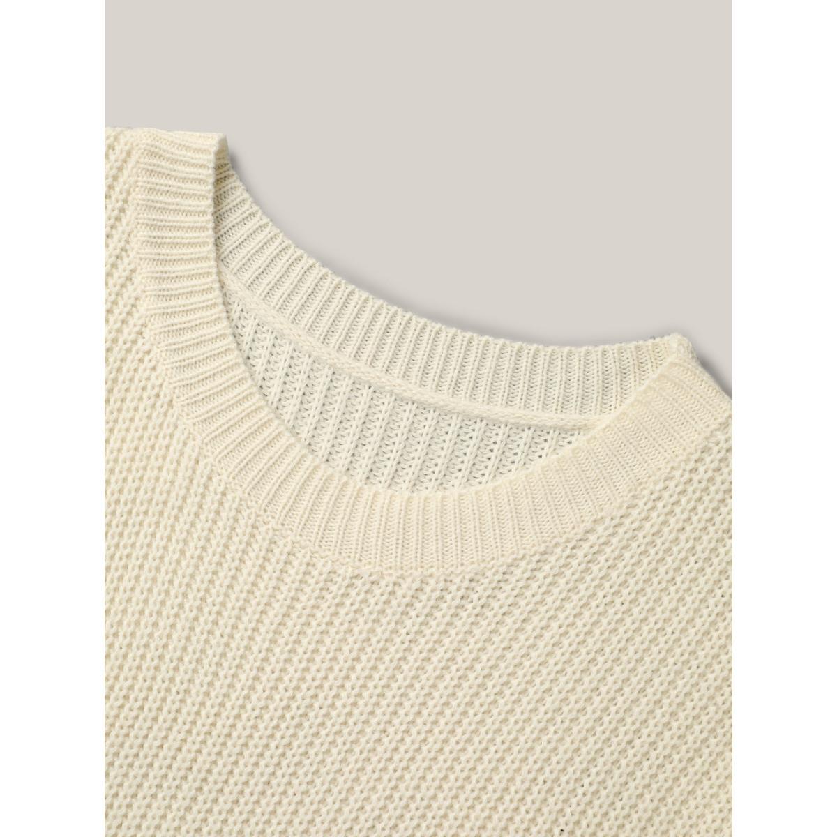 Plus Size Round Neck Color-Block Textured Pullover Ivory Women Casual Loose Long Sleeve Everyday Cardigans BloomChic 14-16/1X Product Image