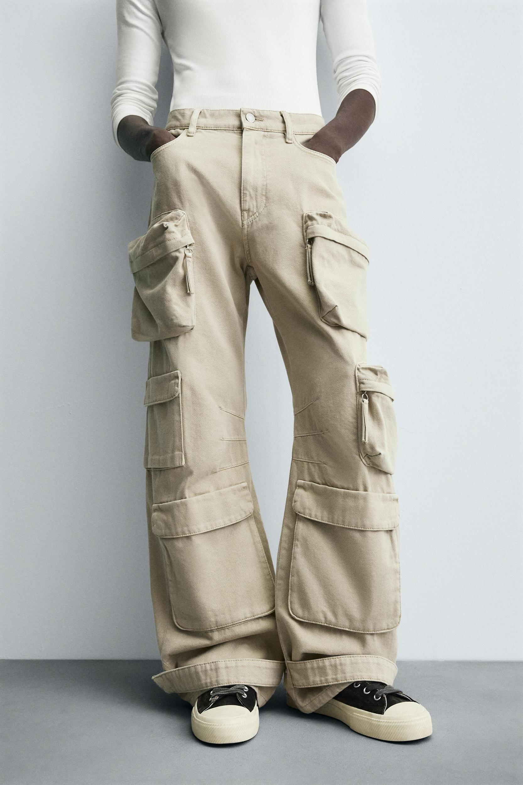 DENIM CARGO PANTS WITH POCKETS Product Image