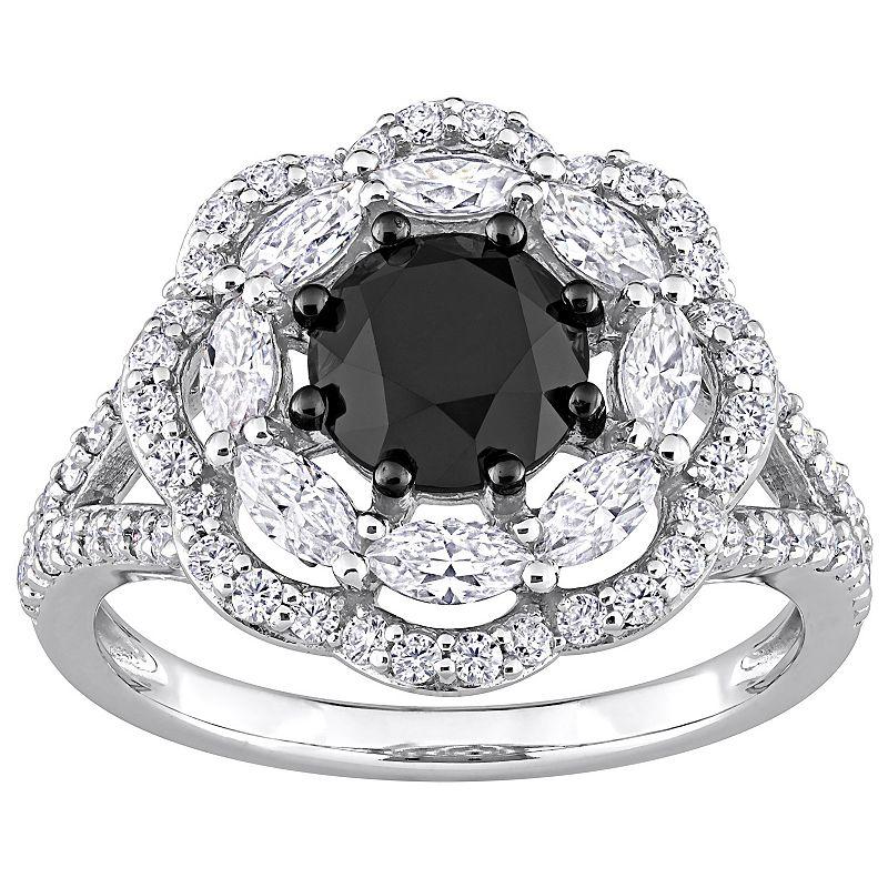 Stella Grace 10k White Gold 1 1/2 Carat T.W. Black Diamond & Lab-Created Moissanite Engagement Ring, Women's,  Product Image