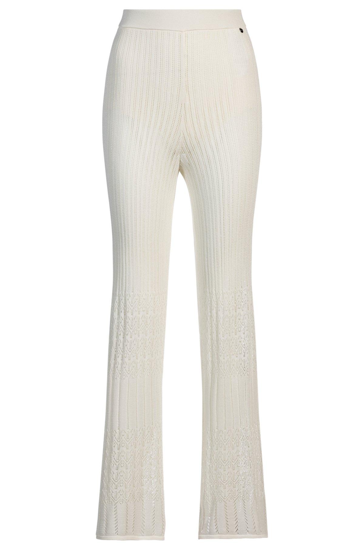 BOSS - Knitted trousers in stretch fabric with mixed structures - White Product Image