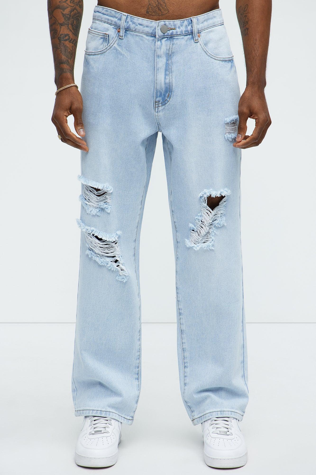 Classic Distressed Straight Jeans - Light Wash Product Image