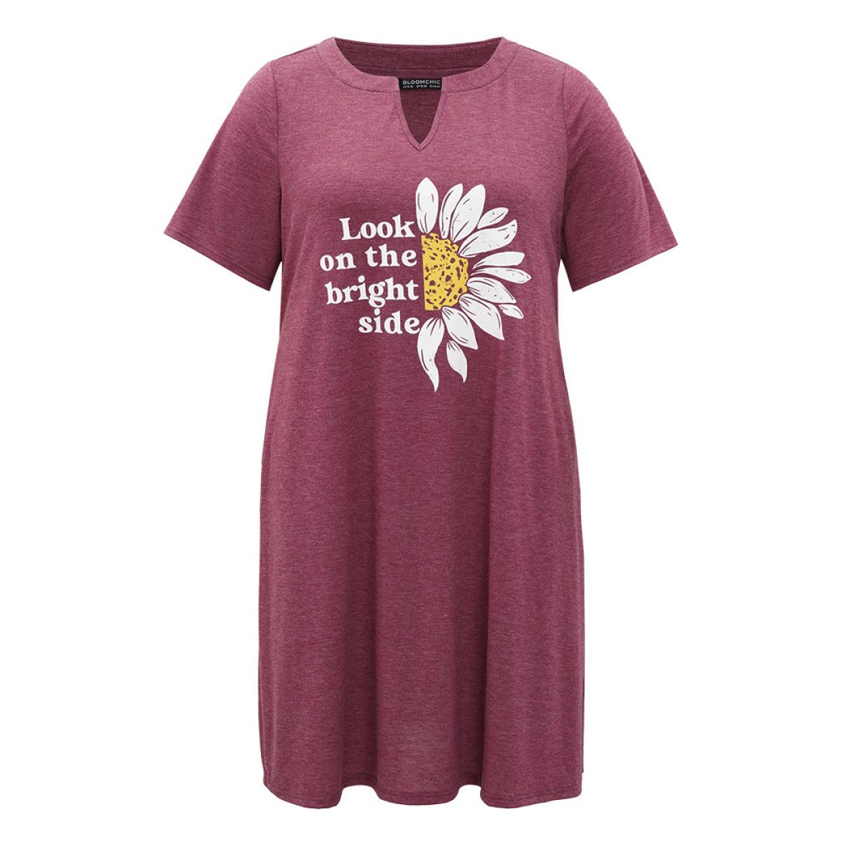 Plus Size Supersoft Essentials Slogan & Sunflower Print Notched Pocket Dress RedViolet Women Casual Plain Curvy Midi Dress BloomChic 18-20/2X Product Image