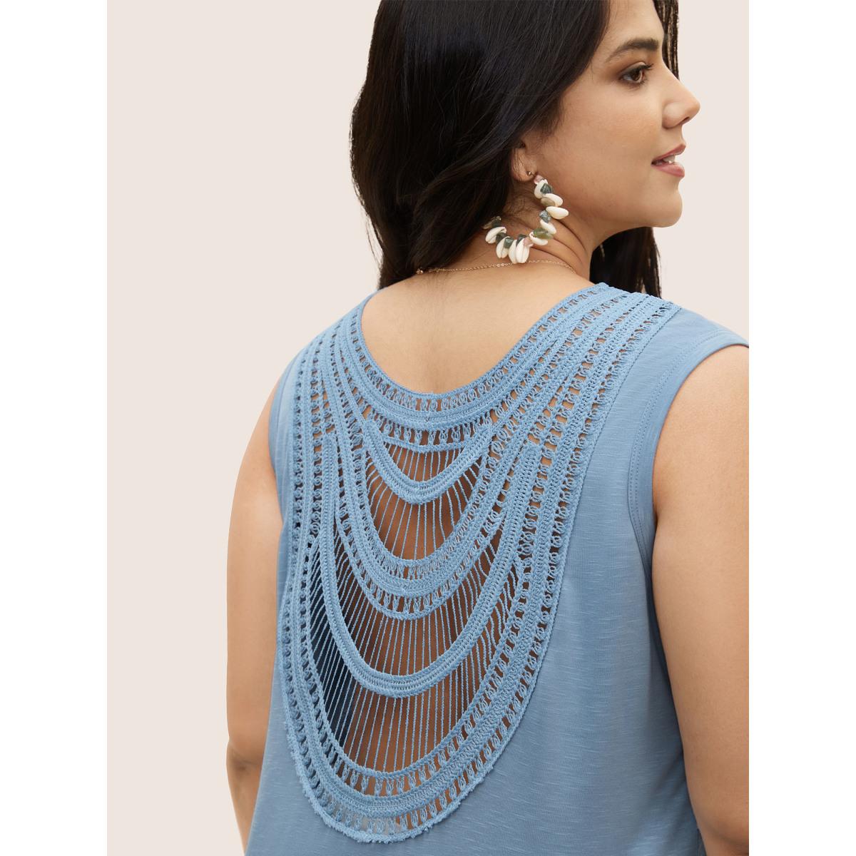 Plus Size Notched Collar Plain Cut Out Tank Top Women Cerulean Resort Patchwork Notched collar Vacation Tank Tops Camis BloomChic 22-24/3X Product Image