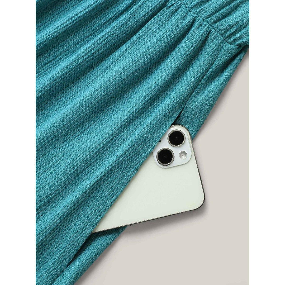 Plus Size Lace Neck Flared Sleeve Midi Dress Arctic Women V-neck Short sleeve Curvy BloomChic 18-20/2X Product Image