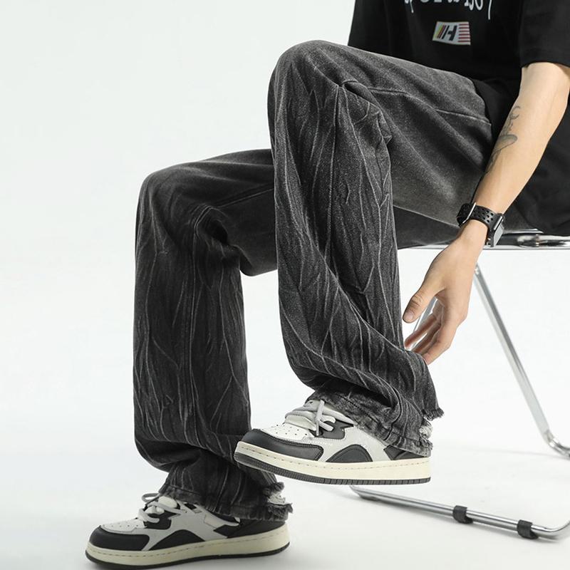 Sopula Men's Vintage High Street Lightning Pattern Washed Straight Jeans Product Image