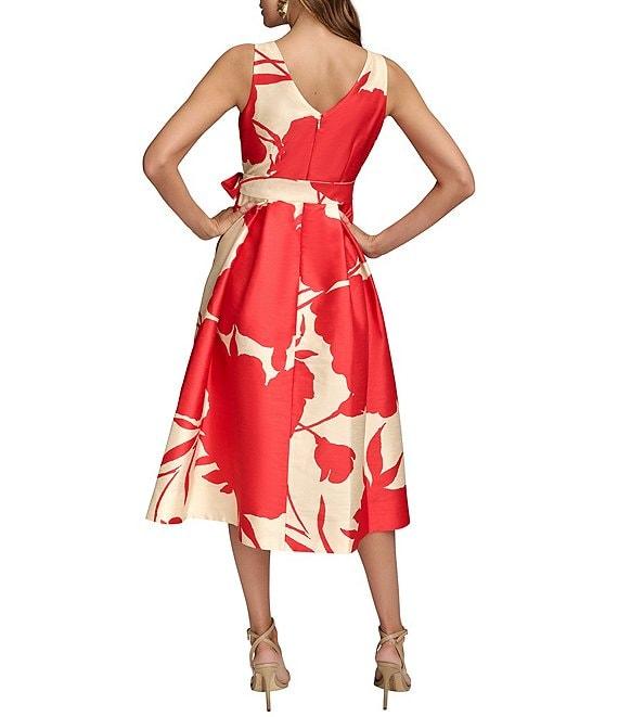 Donna Karan V-Neck Sleeveless Abstract Floral Print Midi Dress Product Image