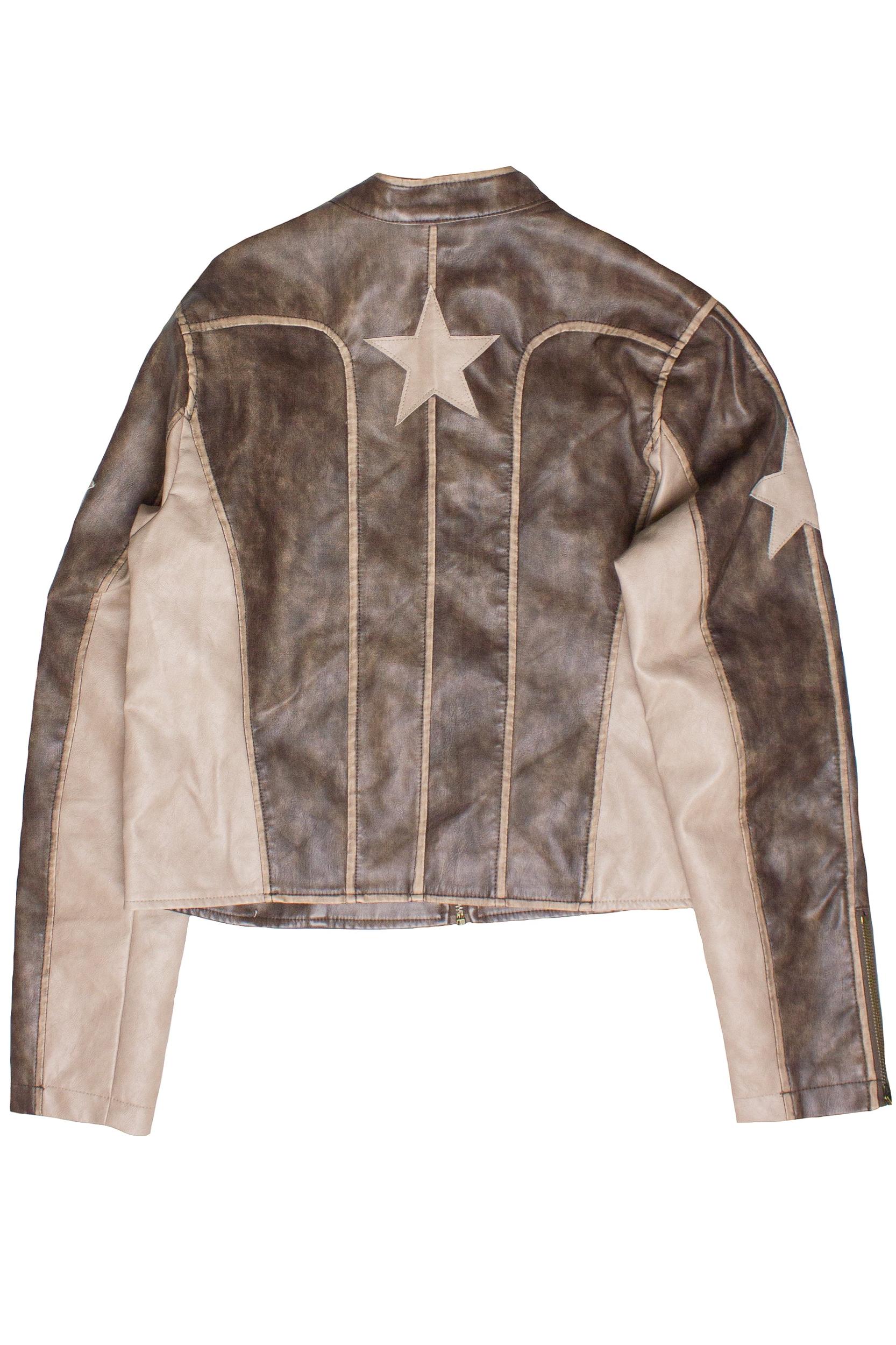 Star Sleeve Brown Moto Jacket Product Image