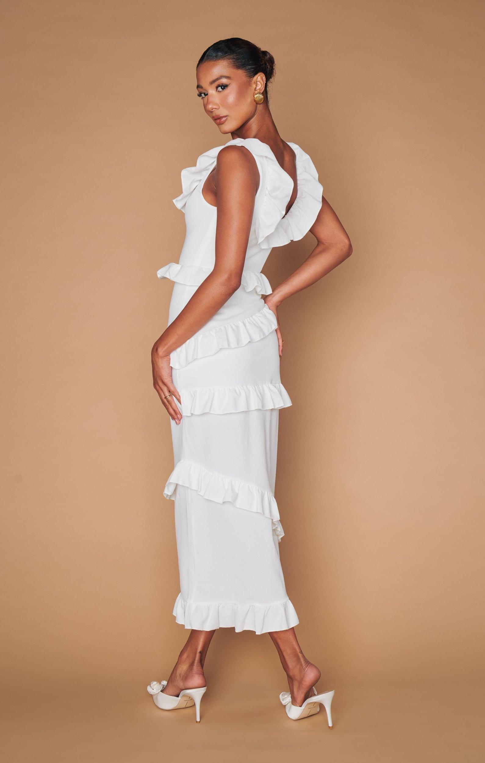 Greta Dress ~ White Stretch Product Image