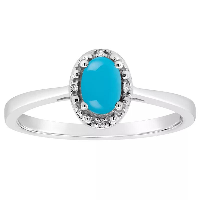 Celebration Gems Sterling Silver 6 mm x 4 mm Oval Stabilized Turquoise & Diamond Accent Halo Ring, Women's,  Product Image