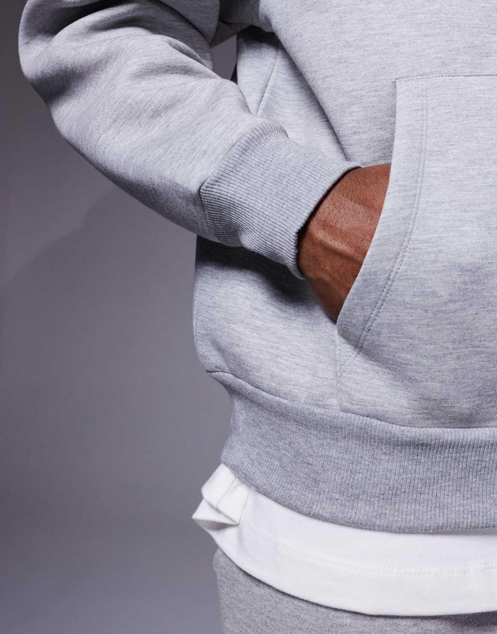 ASOS DESIGN heavyweight oversized scuba hoodie with zip in gray heather Product Image