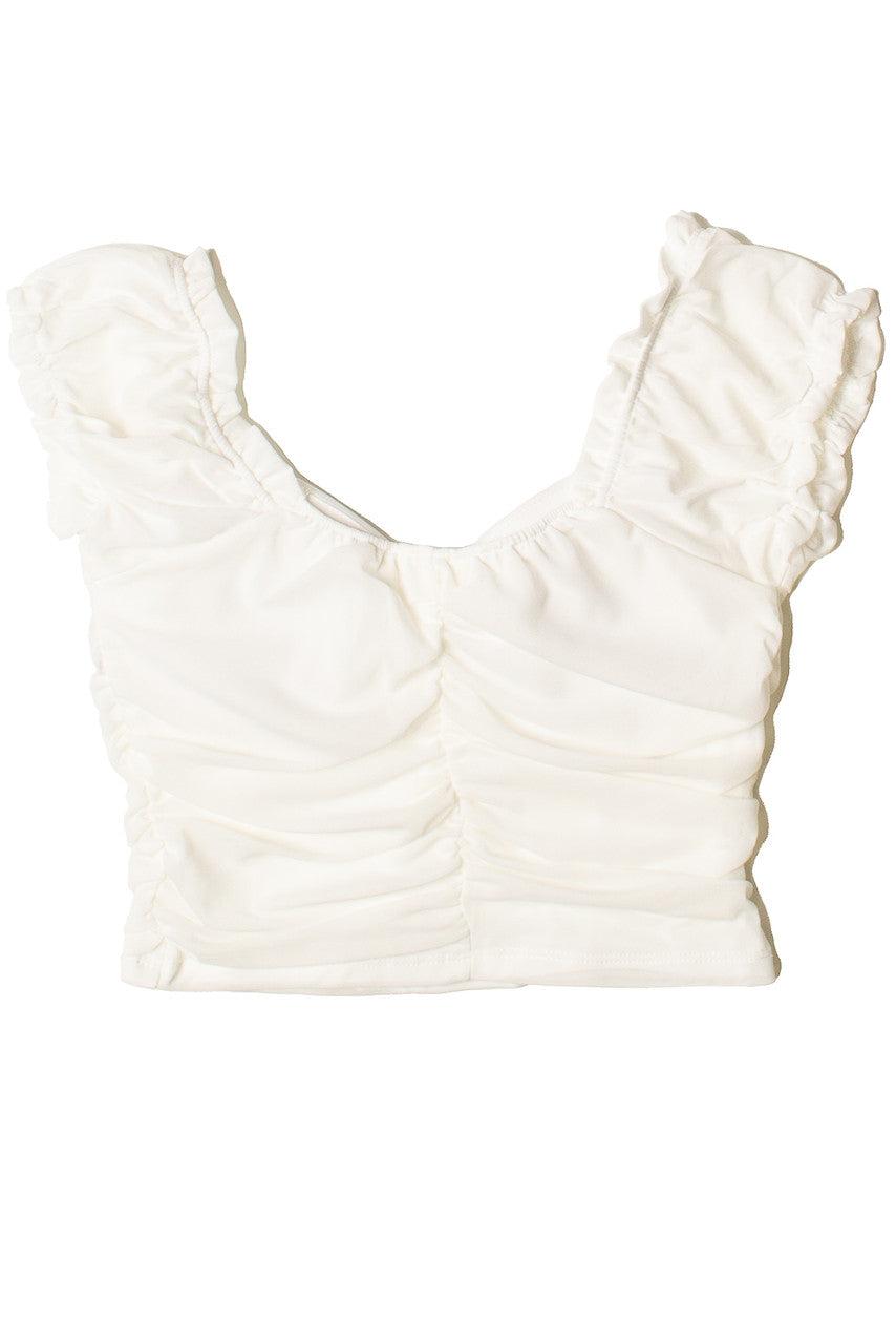 Ruched Front Puff Sleeve Mesh Top Product Image