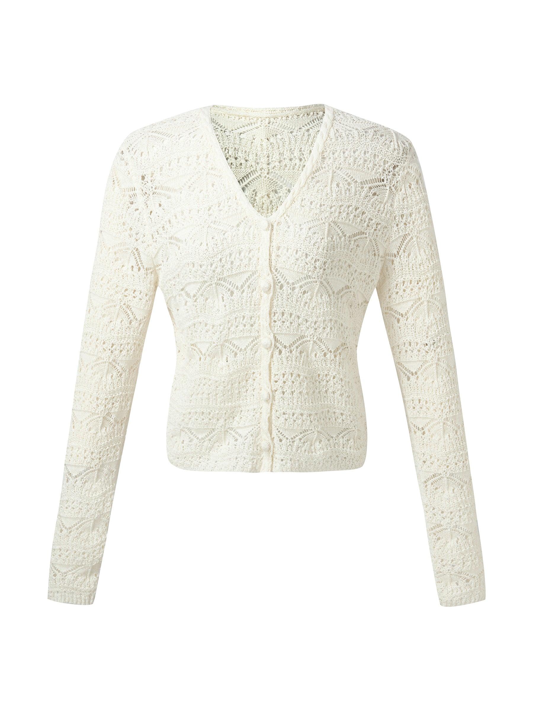 Linen Cotton Blend Women Openwork Cardigan Product Image