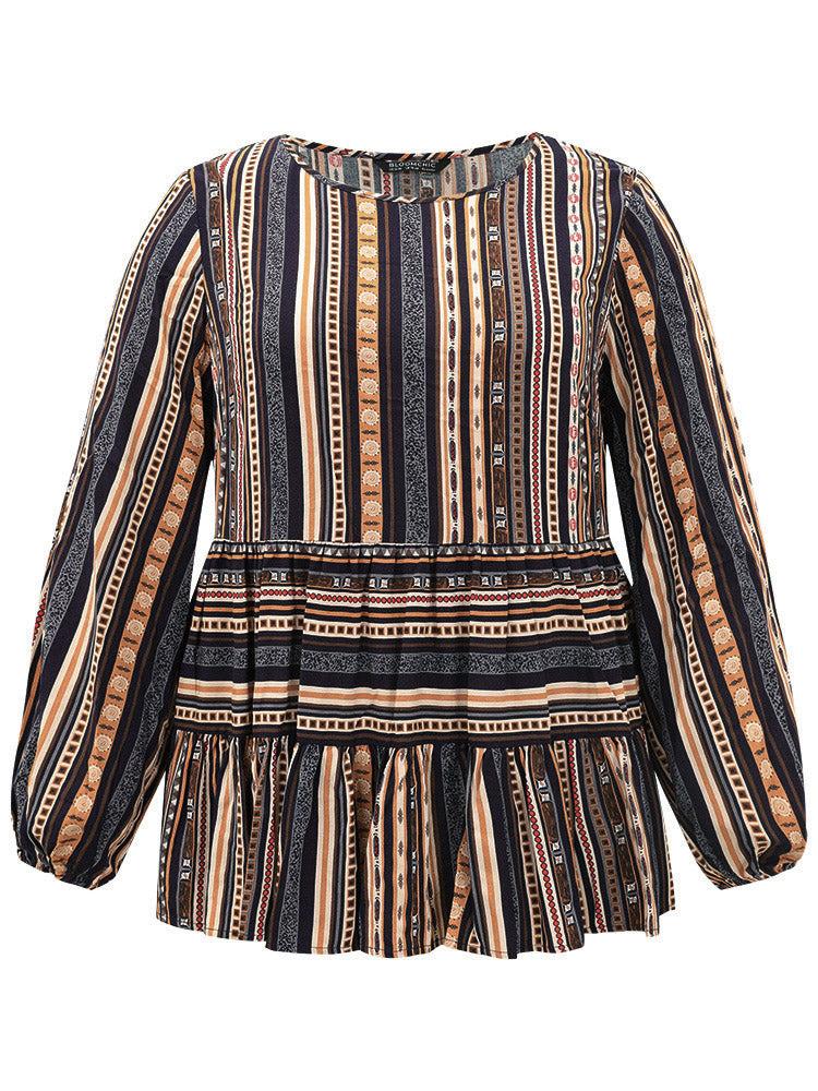 Bandana Stried Crew Neck Gathered Blouse Female Product Image