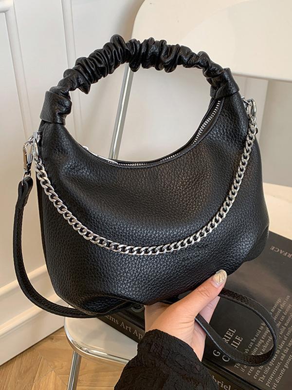 Chains Pleated Solid Color Zipper Crossbody Bags Handbags Product Image