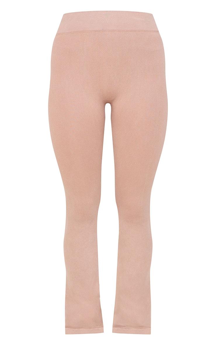 Chocolate Mocha Acid Wash Seamless Rib Flare Yoga Pants Product Image