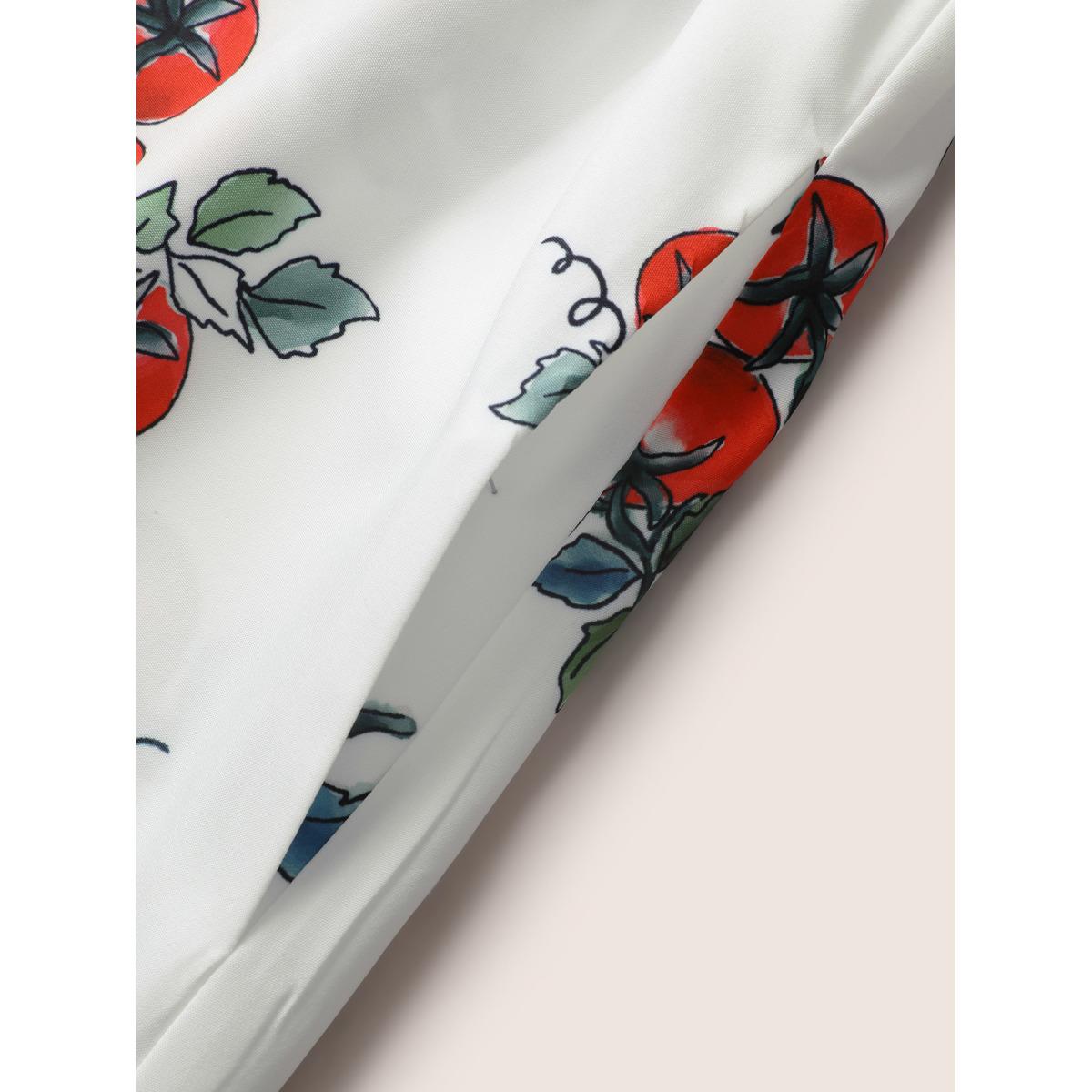 Plus Size Tomato Print Square Neck Ruffle Cap Sleeve Dress Originalwhite Women Elegant Ruffles Square Neck Cap Sleeve Curvy BloomChic 18-20/2X Product Image