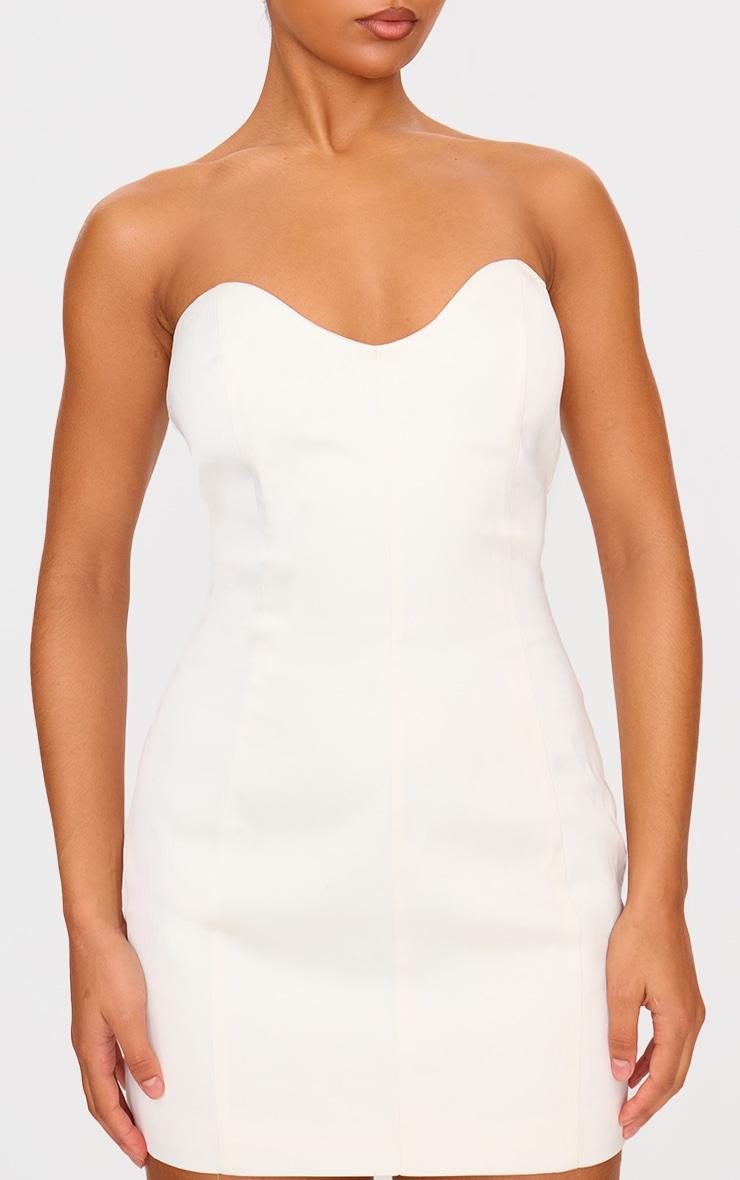 Cream Satin Sweetheart Neckline Mini Dress Product Image