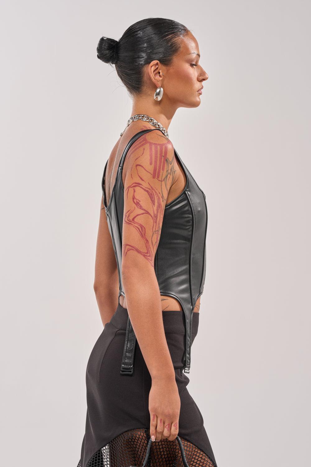 LOCKED AND LOADED FAUX LEATHER CORSET Product Image
