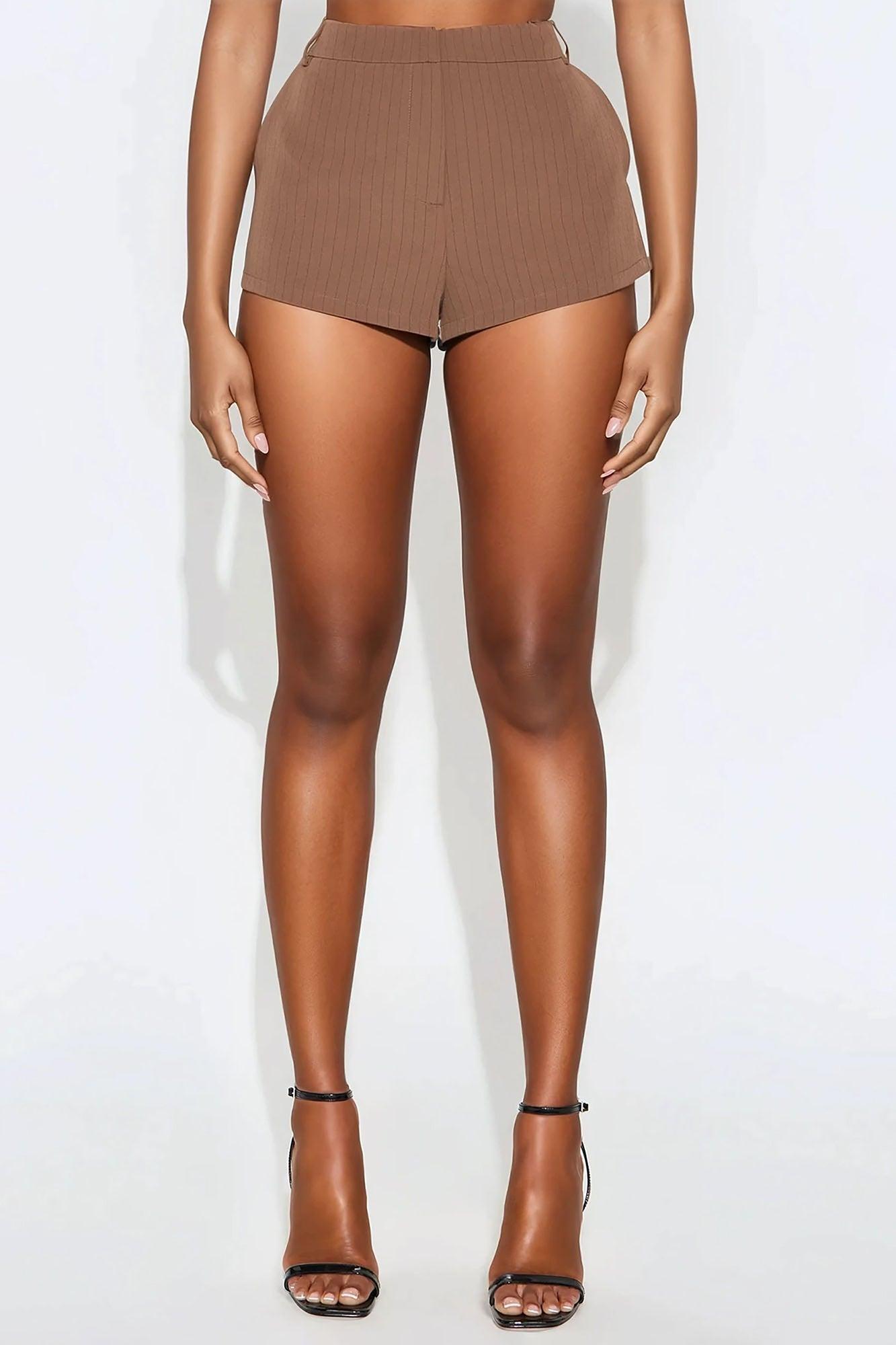 Keeping It Classy Pinstripe Trouser Micro Short - Mocha Product Image