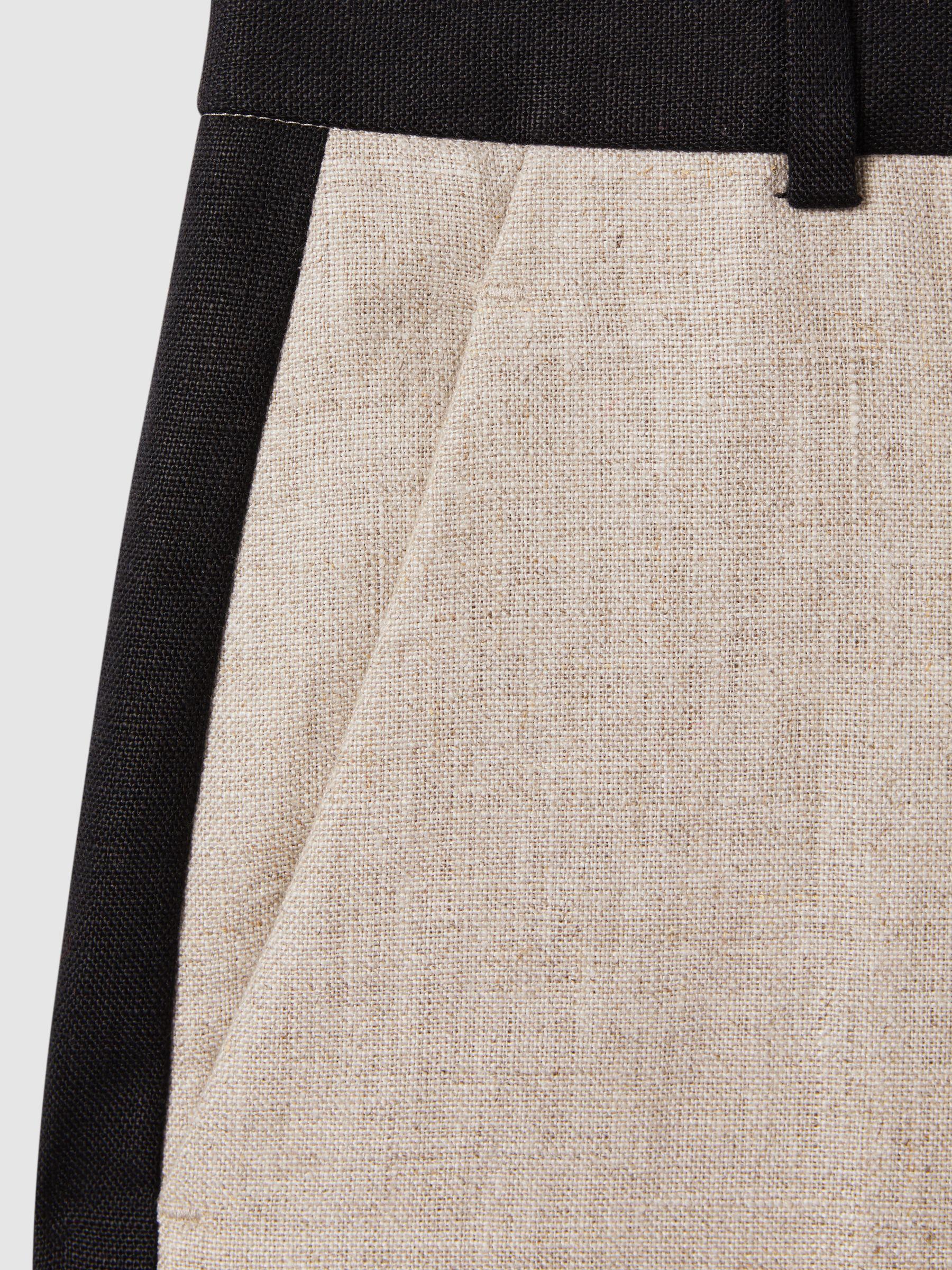 Petite Colourblock Linen Wide Leg Trousers in Neutral Product Image