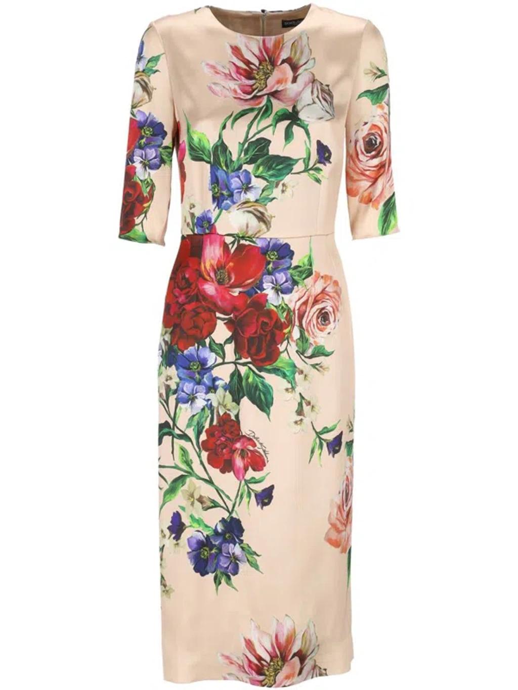 DOLCE & GABBANA Women Flower Print Midi Dress In Neutral Product Image