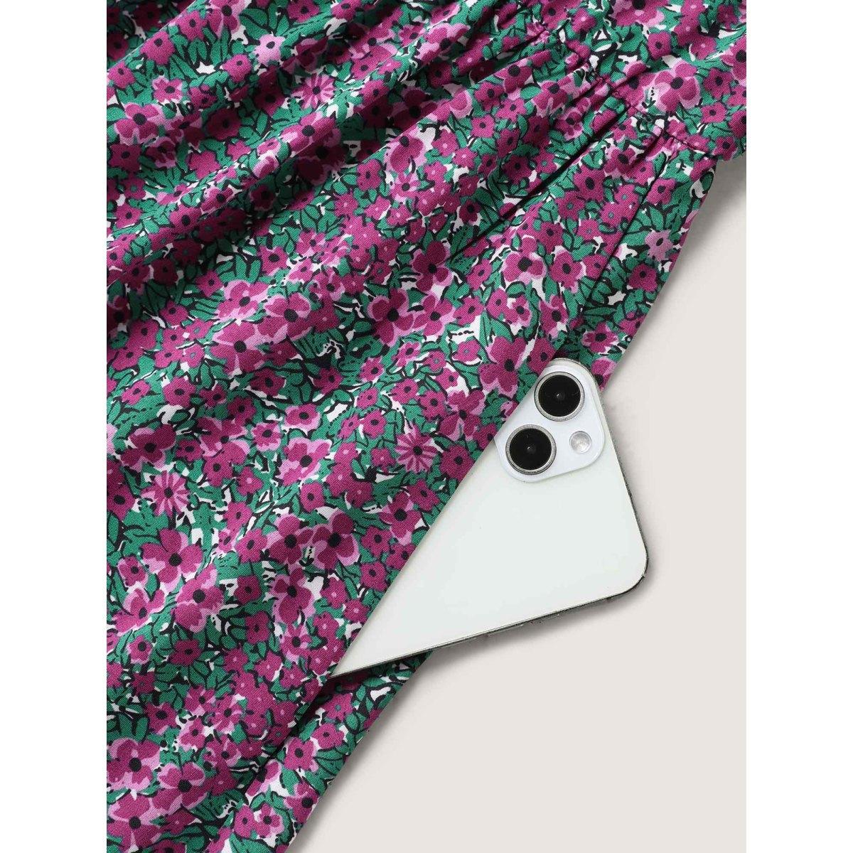 Plus Size Floral Print V-Neck Tiered Midi Dress DarkViolet Women V-neck Short sleeve Curvy BloomChic 12/L Product Image