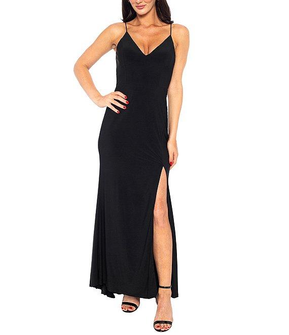 Jump V-Neck Sleeveless Side Slit Long Gown Product Image