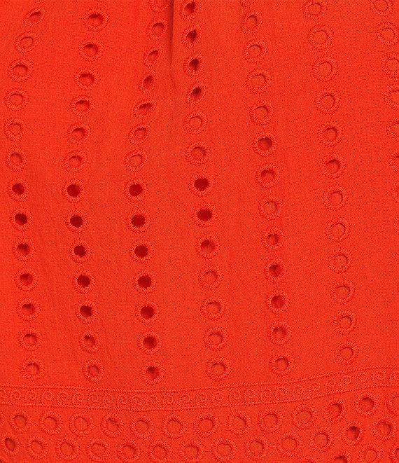 Gibson & Latimer Eyelet Woven Ruched Mock Neck Sleeveless Tie at Waist Tiered A-Line Flounce Maxi Dress Product Image