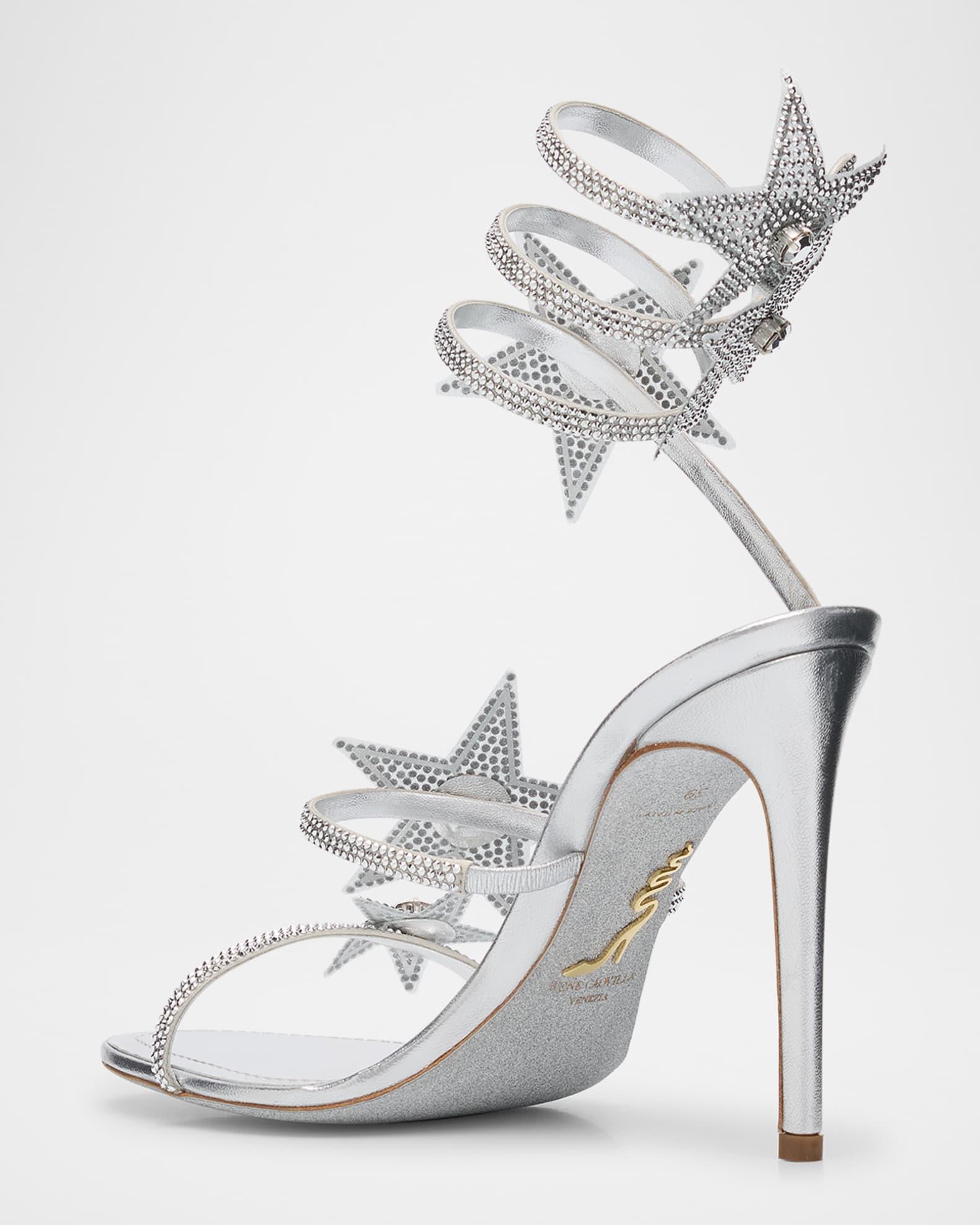 Cleo Crystal Star Satin Snake-Wrap Sandals Product Image