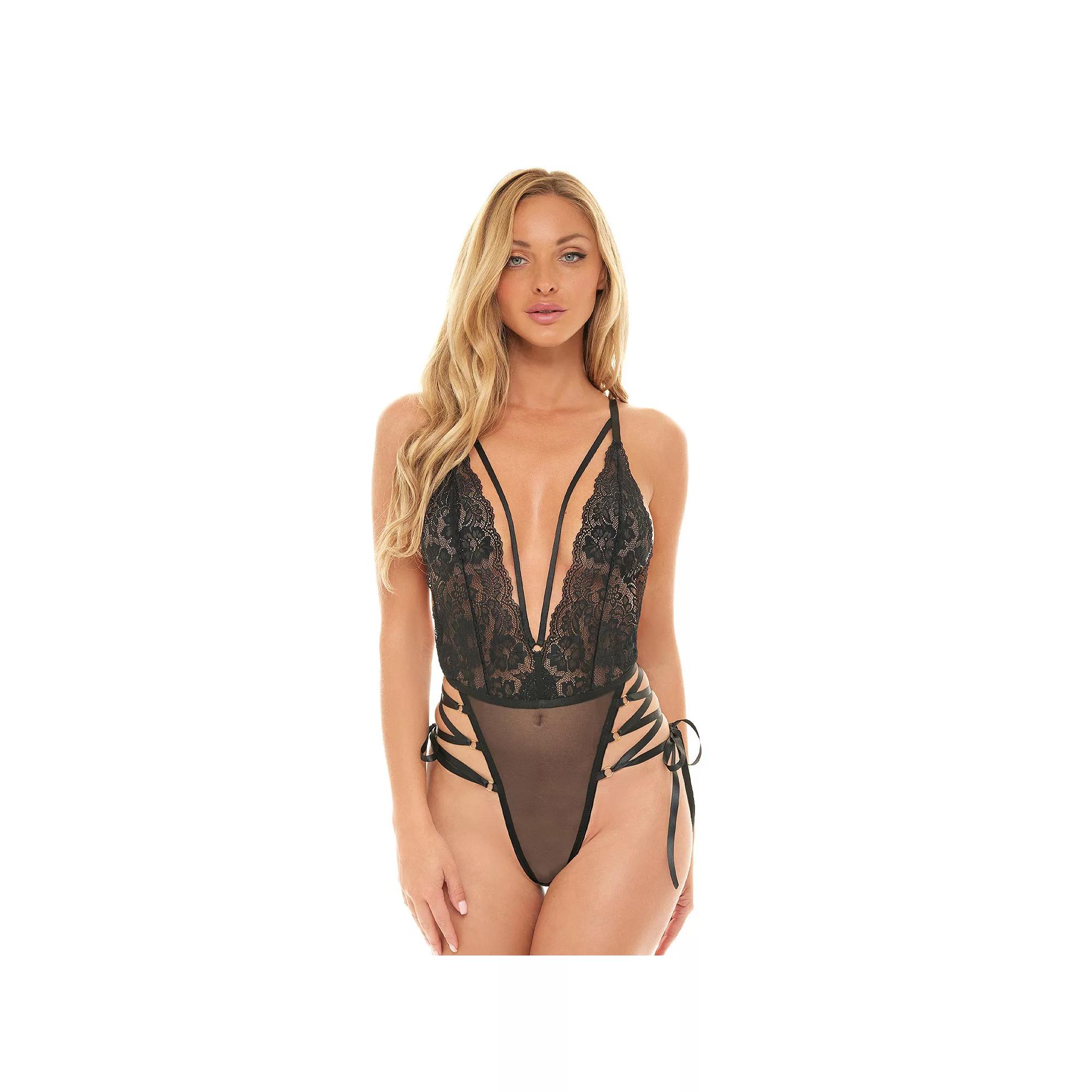 Women's Oh La La Cheri Sloane Plunging Lace Bodysuit 52-11761, Size: Large-XL, Black Product Image