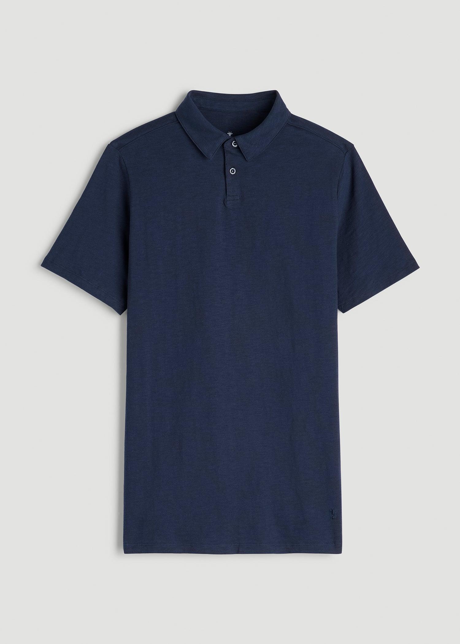 Slub Self Collar Polo Shirt for Tall Men in Chambray Male Product Image