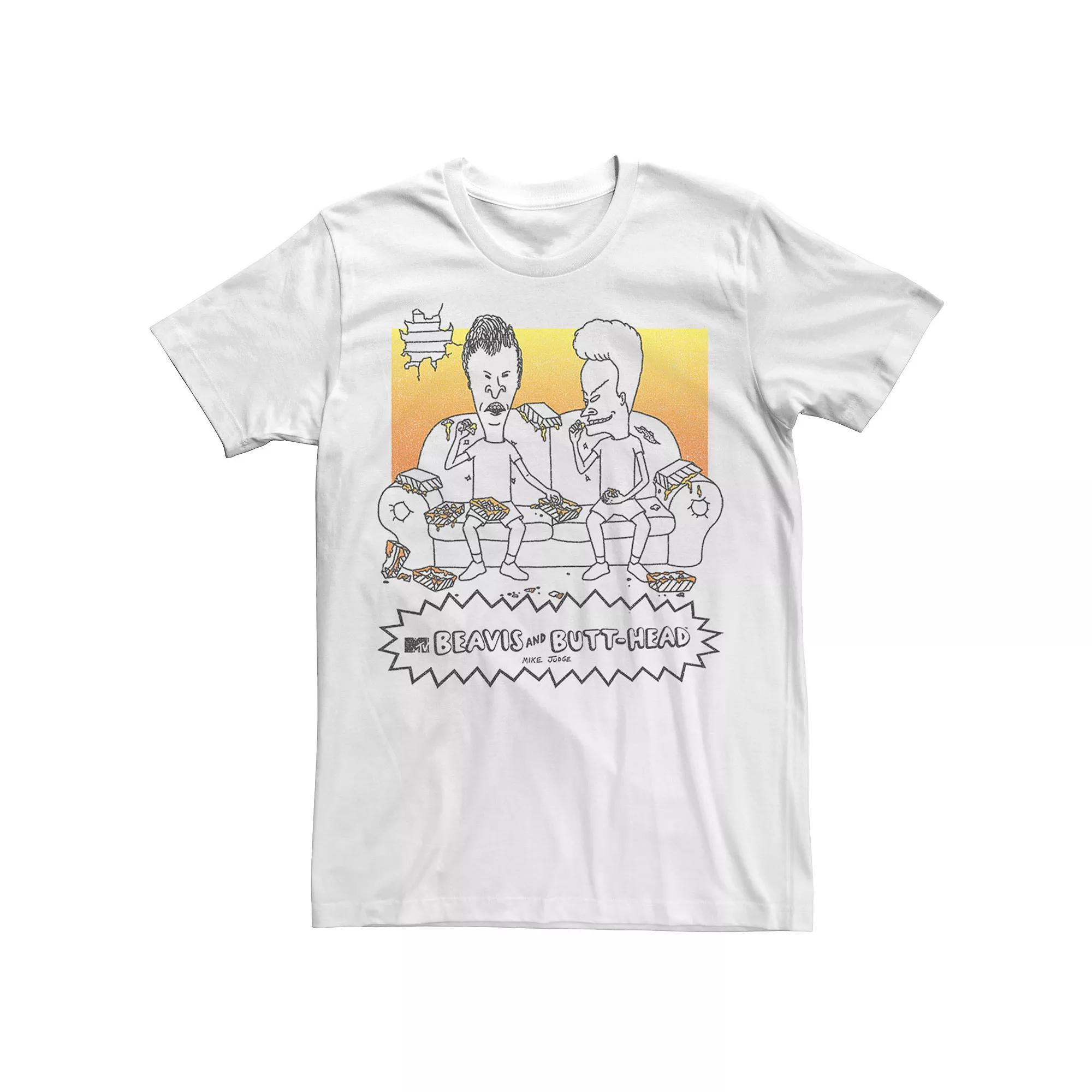 Men's Beavis & Butthead Nachos On The Couch Portrait Tee, Size: Small, White Product Image
