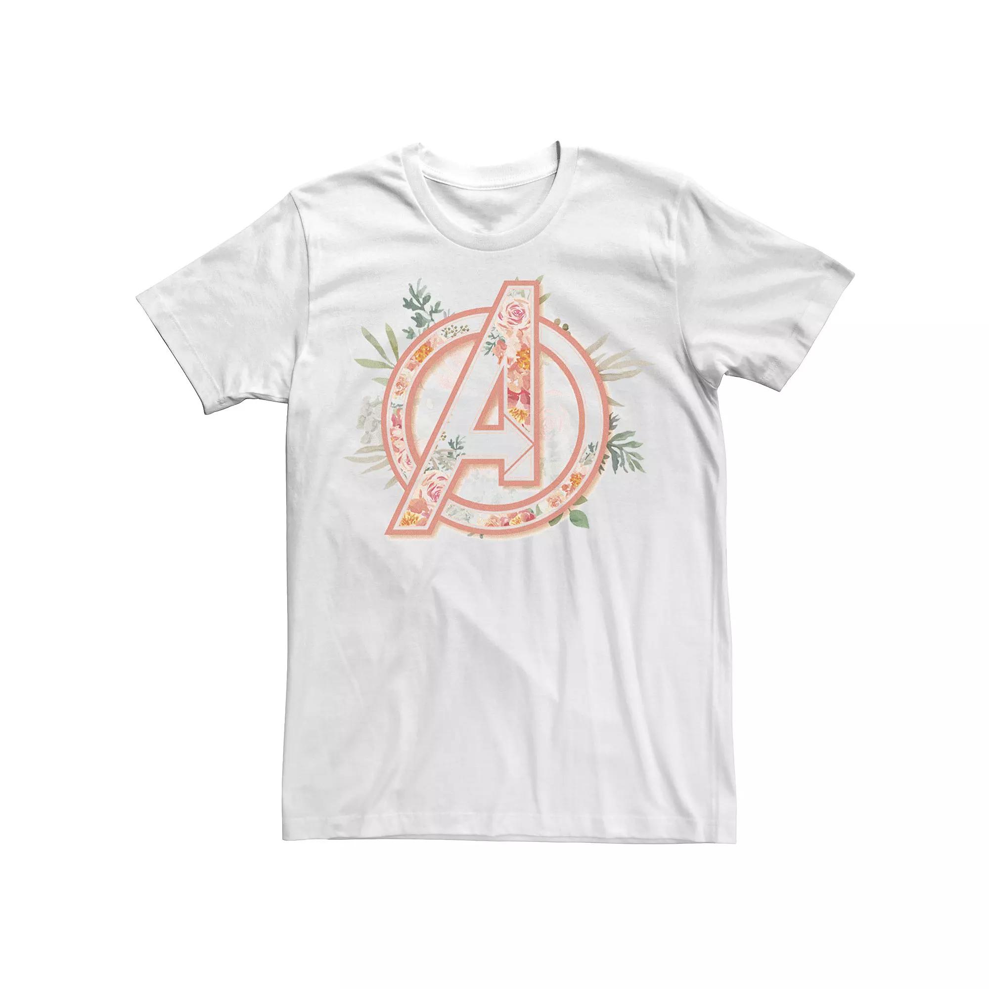 Men's Marvel Avengers Soft Floral Fill Logo Tee, Size: Medium, White Product Image