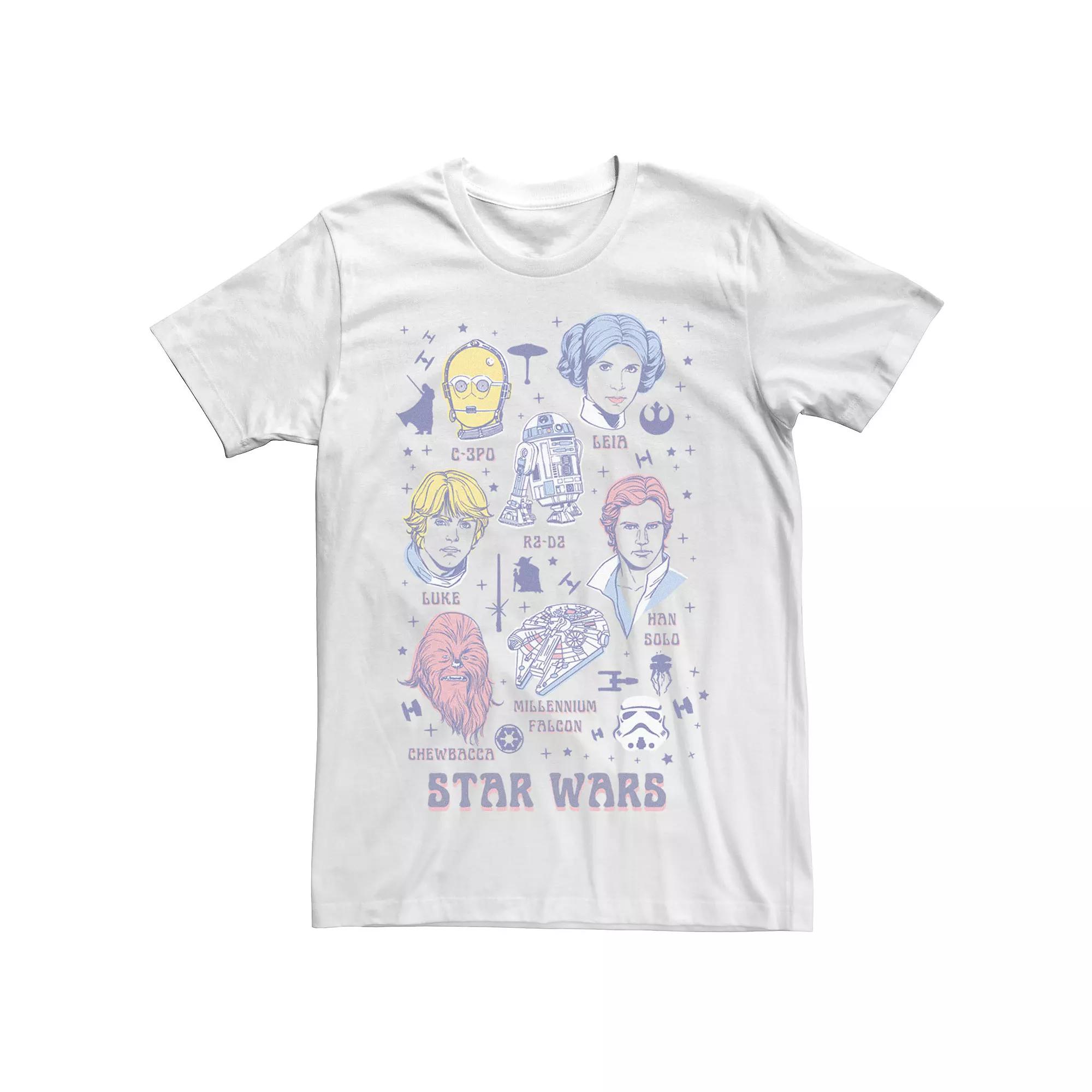 Men's Star Wars Original Cast Line Drawn Identification Chart Tee, Size: Small, White Product Image