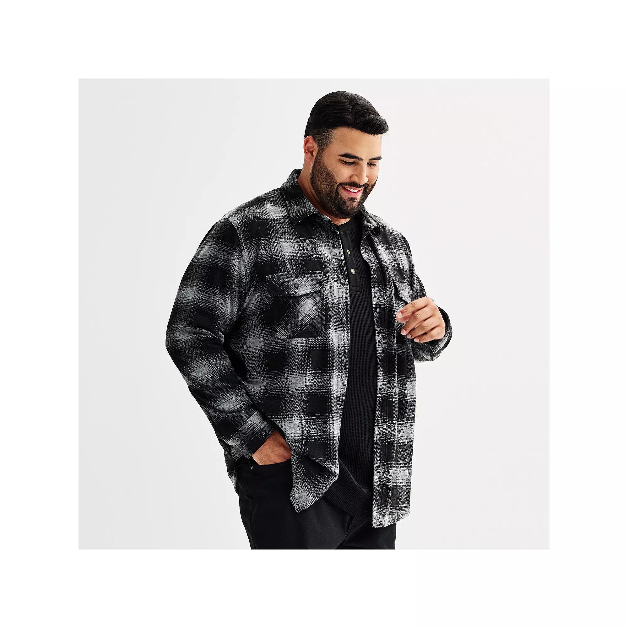 Big & Tall Sonoma Goods For Life® Long Sleeve Knit Button Down Shirt, Men's, Size: Medium Tall, Blue Plaid Product Image