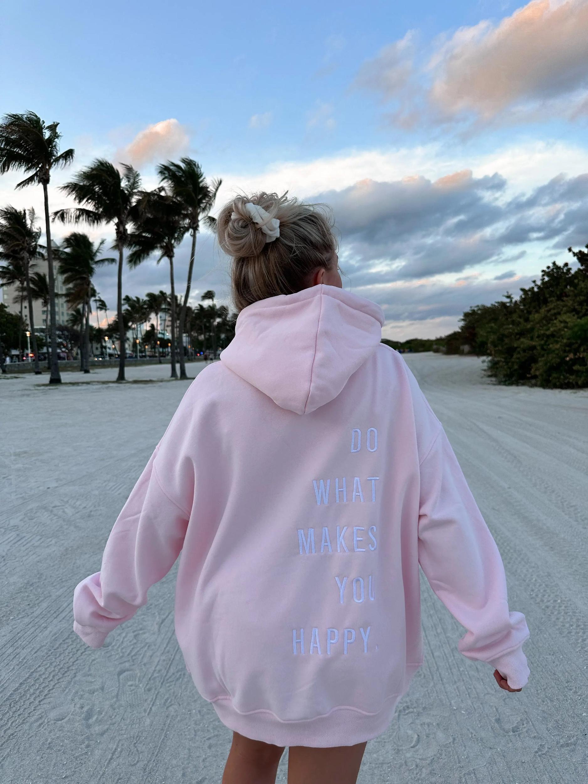 Hibiscus Pink Do What Makes You Happy Embroider Hoodie Product Image