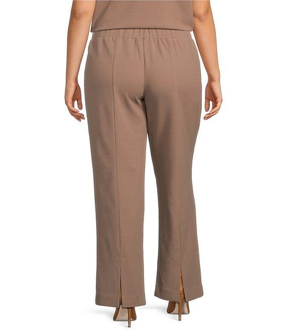 Ming Wang Plus Size Deco Stretch Crepe Back Slit Hem Pants Product Image