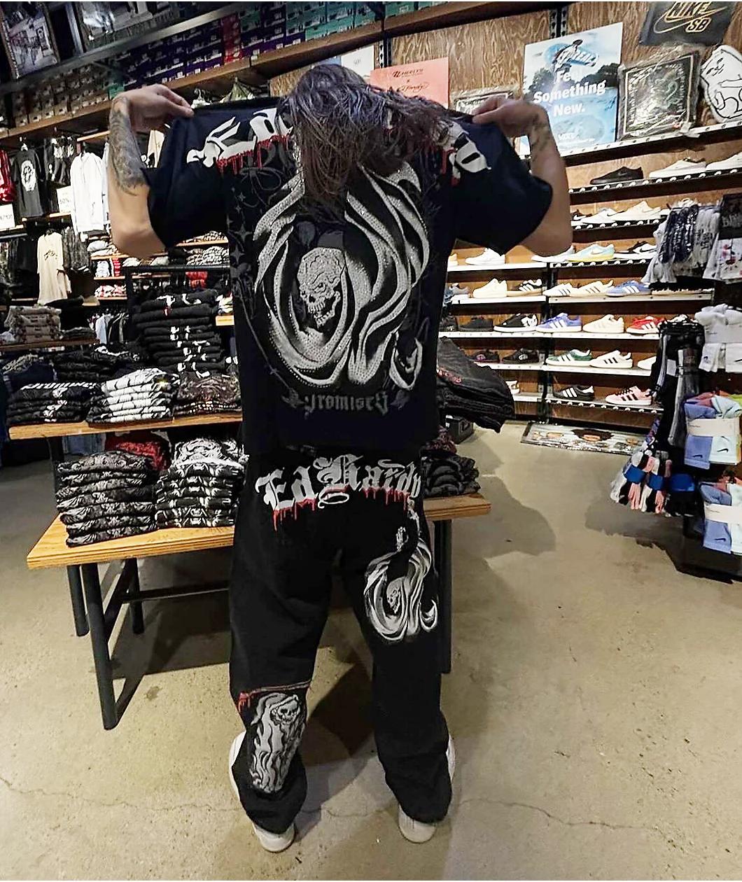 Ed Hardy x Broken Promises Death Shadow Black Loose Fit Jeans Product Image