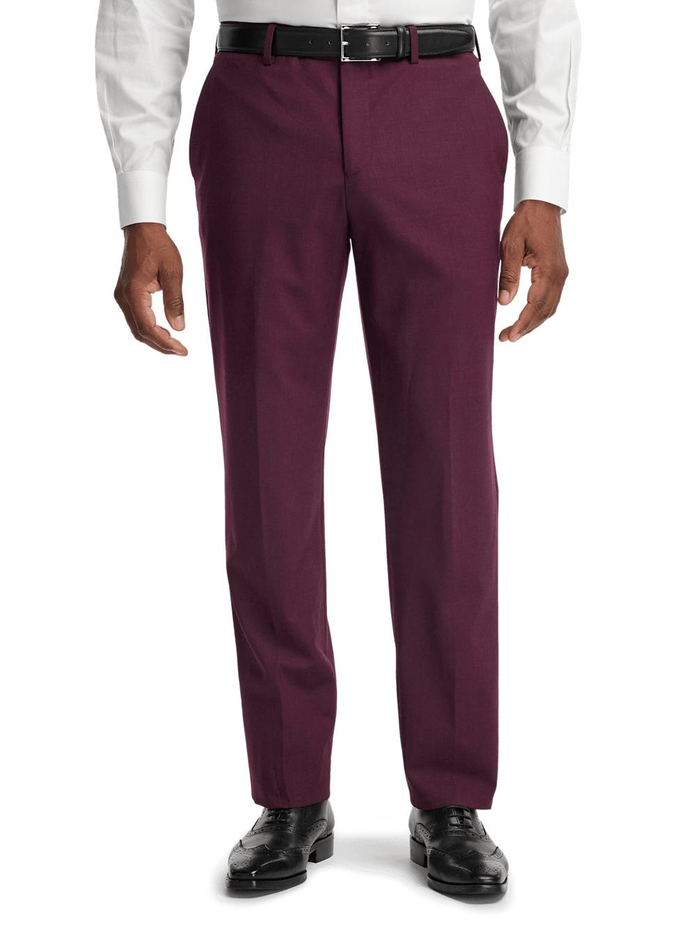 Wool Stretch Bengaline Single Breasted Peak Lapel Suit - Plum Product Image