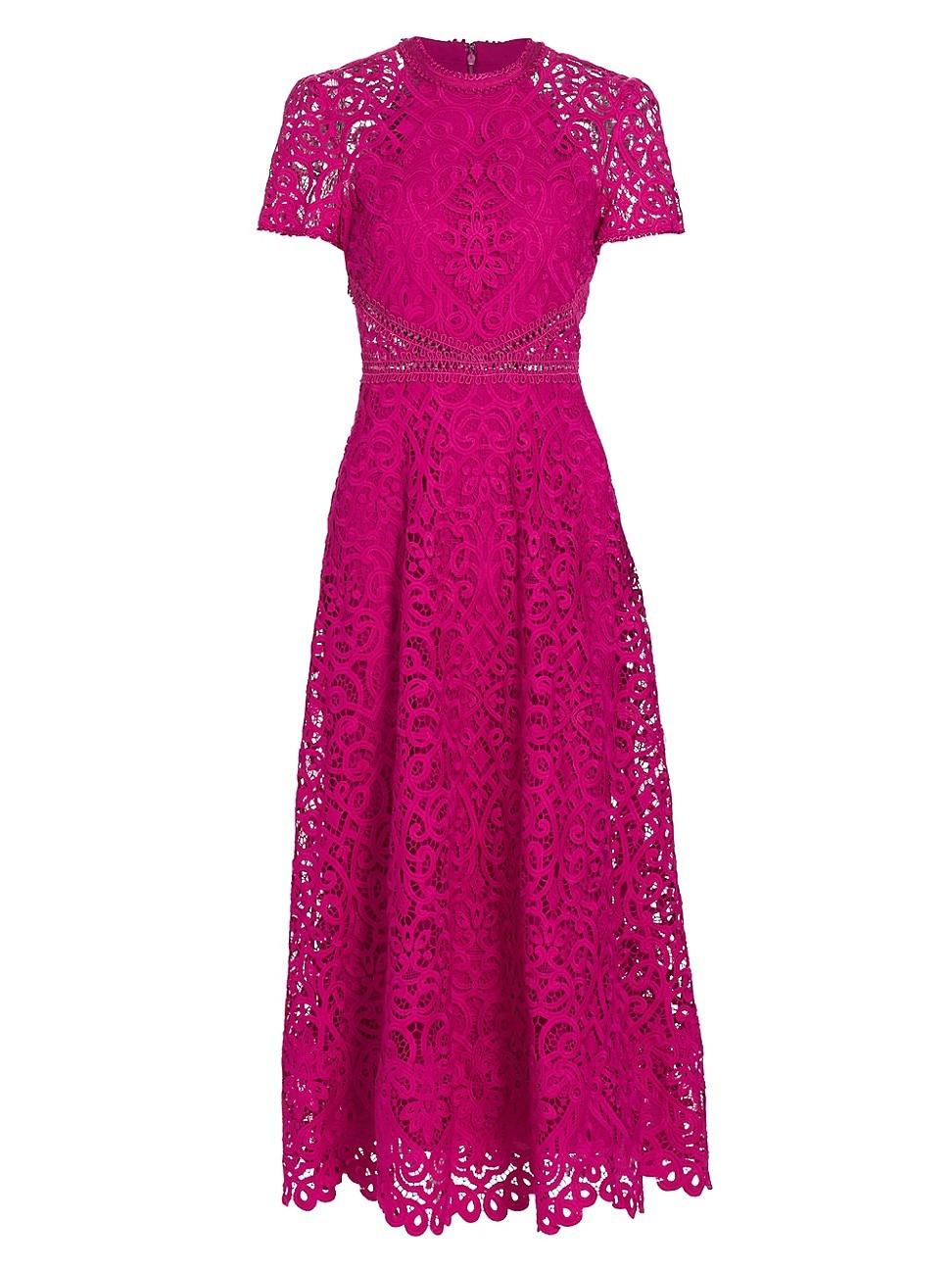 Womens Lace Short-Sleeve A-Line Midi Dress Product Image