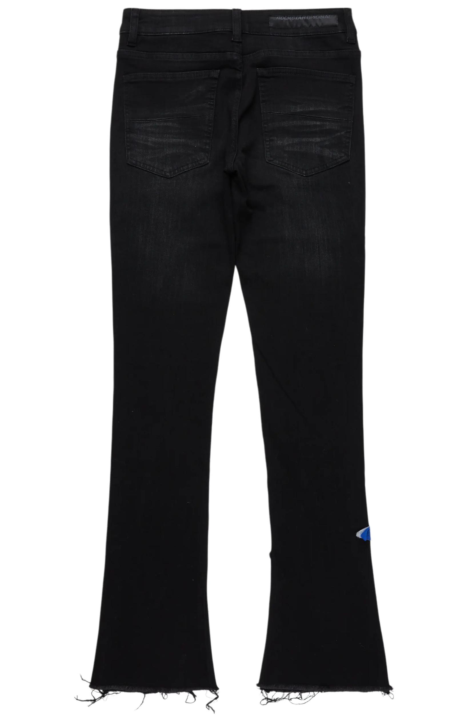 Edgar Jet Black Patchwork Stacked Flare Jean Male Product Image